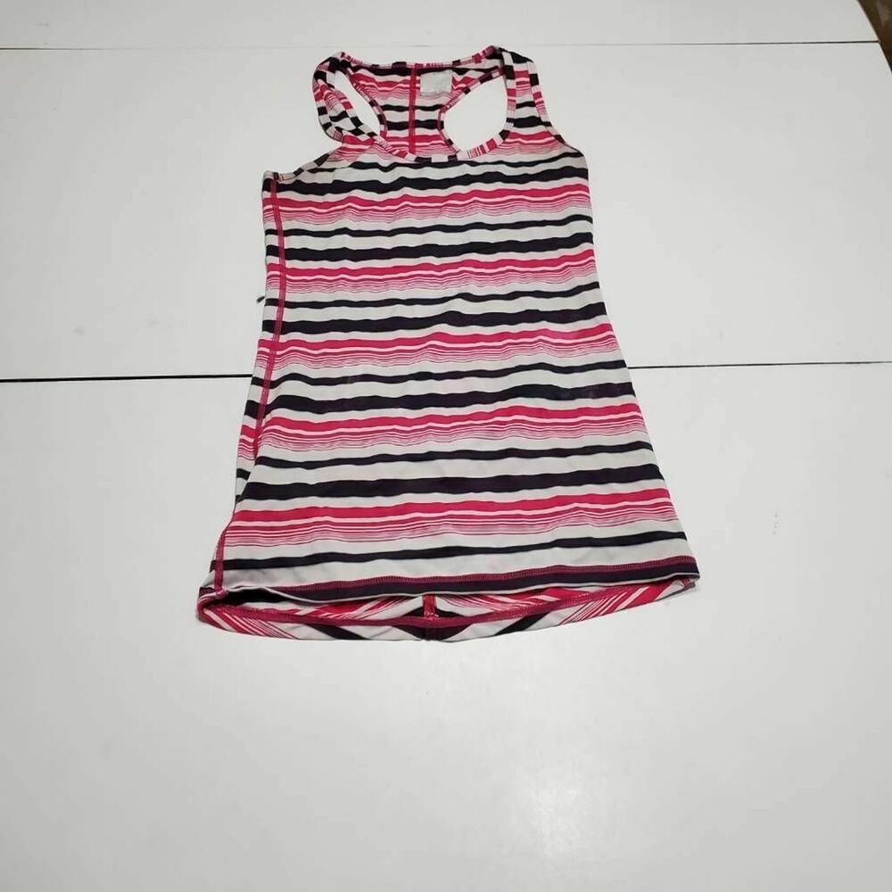 Oakley Womens XS Activewear Tank Top White Pink Stripe Racerback Halter Neck Y2K